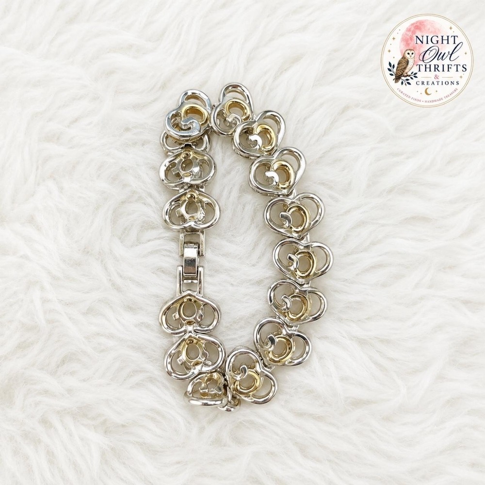 VINTAGE TWO-TONE INTERLOCKING HEART LINK BRACELET